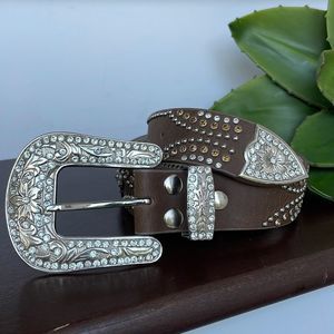 Western genuine leather rhinestone studded cowgirl belt